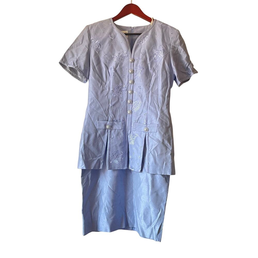 Vintage romantic embroidered periwinkle light blue mini‎ dress size 6